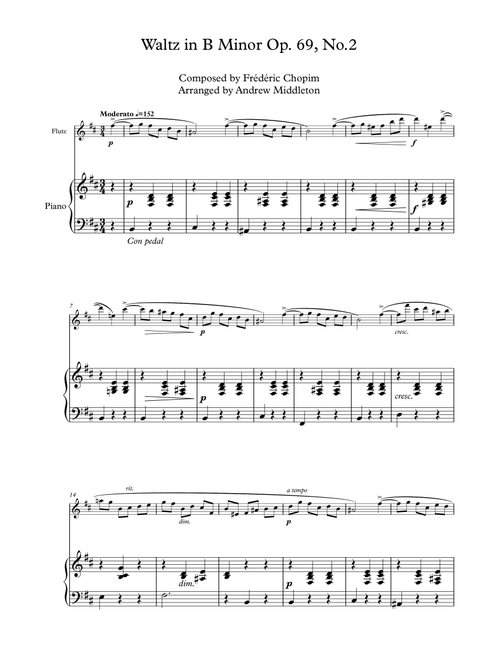 Waltz in B Minor Op. 69, No. 2 for Flute & Piano (Arr. Andrew Middleton) - Frederic Chopin (Flute and Piano)