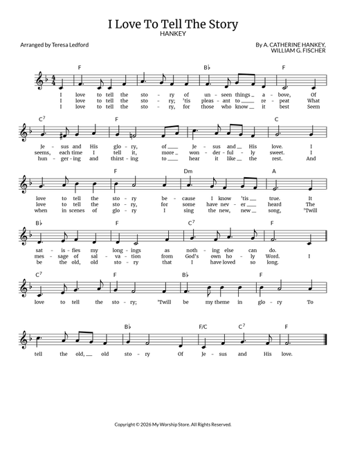 I Love To Tell The Story (Arr. Teresa Ledford) - William G Fischer (Lead Sheet - Fake Book)