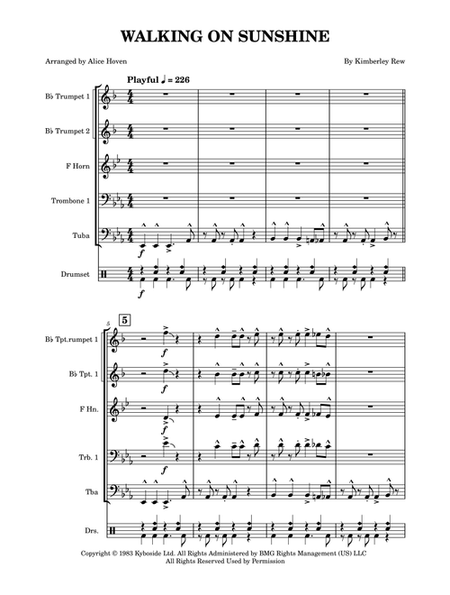 Walking On Sunshine (Arr. Alice Hoven) - Katrina And The Waves (Brass Ensemble)