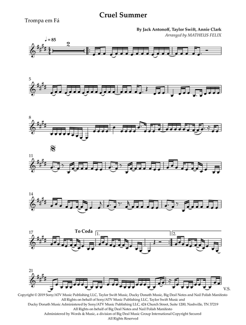 Cruel Summer (Arr. Matheus Felix) - Taylor Swift (French Horn Solo)
