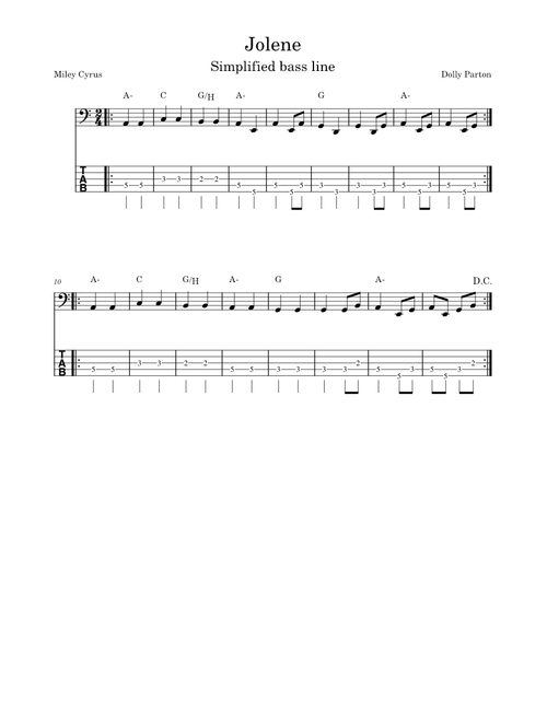 Jolene (Simplified bass line)