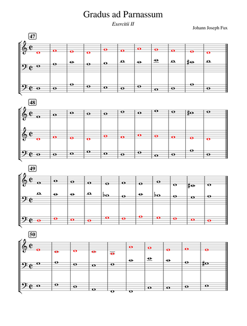 Johann Joseph Fux, Gradus ad Parnassum (three-voice counterpoint, modern clefs)
