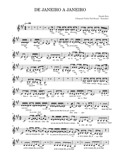 De janeiro a janeiro – Nando Reis (Channel Violin Tab Brazil - Youtube)