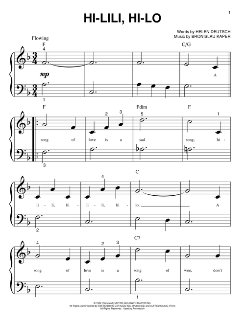 Hi-Lili, Hi-Lo - Bronislau Kaper (Big Note Piano)