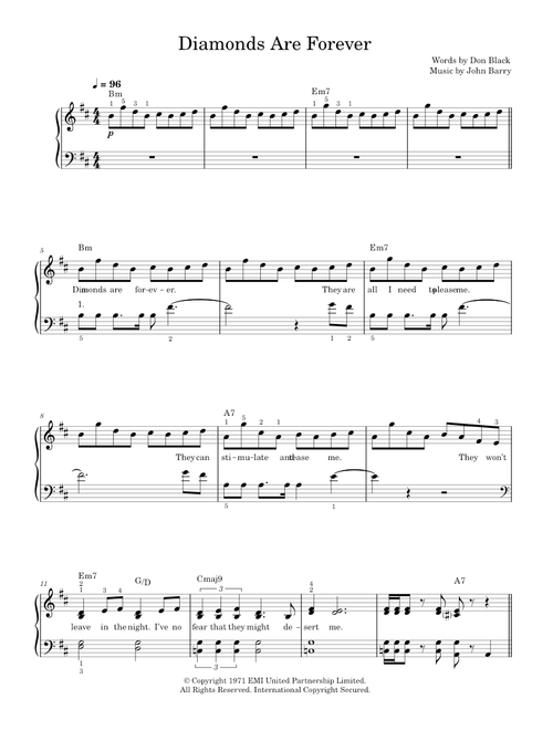 Diamonds Are Forever - Shirley Bassey (Easy Piano)