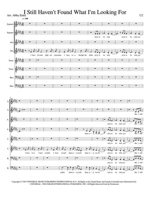 I Still Haven't Found What I'm Looking For (Arr. Abby Ernst) - David Cook (Choral, SATB)