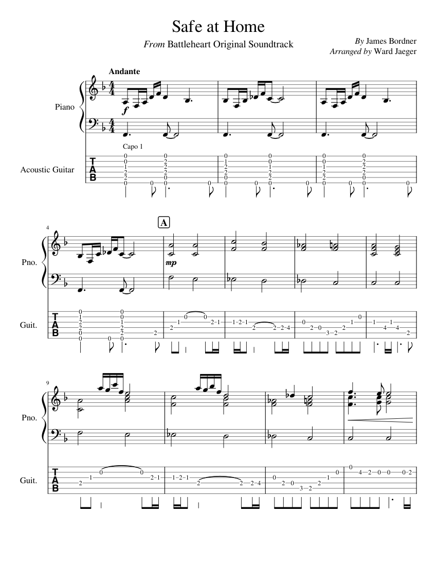 Safe at Home (Battleheart OST) Sheet music for Piano, Guitar (Mixed