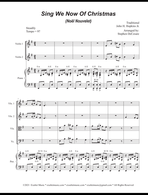 Sing We Now Of Christmas (Noël Nouvelet) (String Quartet and Piano) (Arr. Stephen DeCesare) - Traditional John H Hopkins Jr (String Quartet)