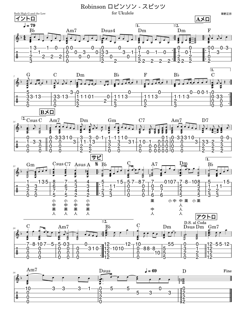Robinson ロビンソン - Spitz Sheet Music and Tab with Chords for