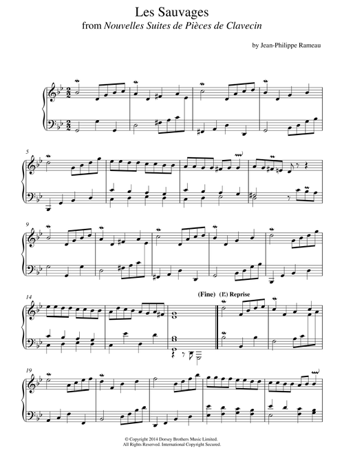 Les Sauvages From Nouvelles Suites De Pieces De Clavecin - Jean-Philippe Rameau (Piano Solo)