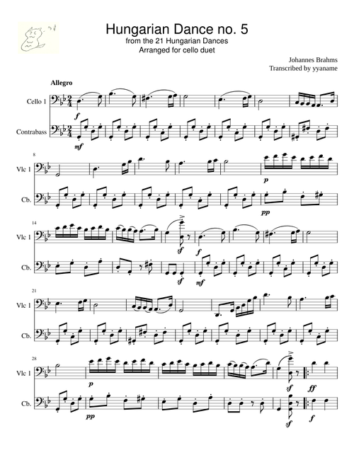 Hungarian Dance no. 5 from the 21 Hungarian Dances Arranged for cello duet