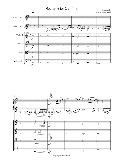 Azarashvili Nocturne for 2 Violin duet with string orchestra (String Quartet)