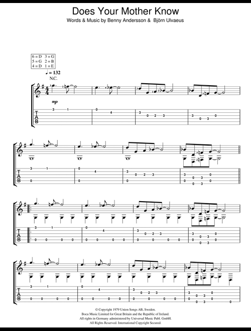 Does Your Mother Know - ABBA (Easy Guitar with TAB)