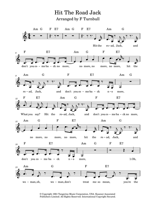 Hit The Road Jack (Arr. F. Turnbull) - Percy Mayfield (Piano-Vocal-Guitar (Piano Accompaniment))