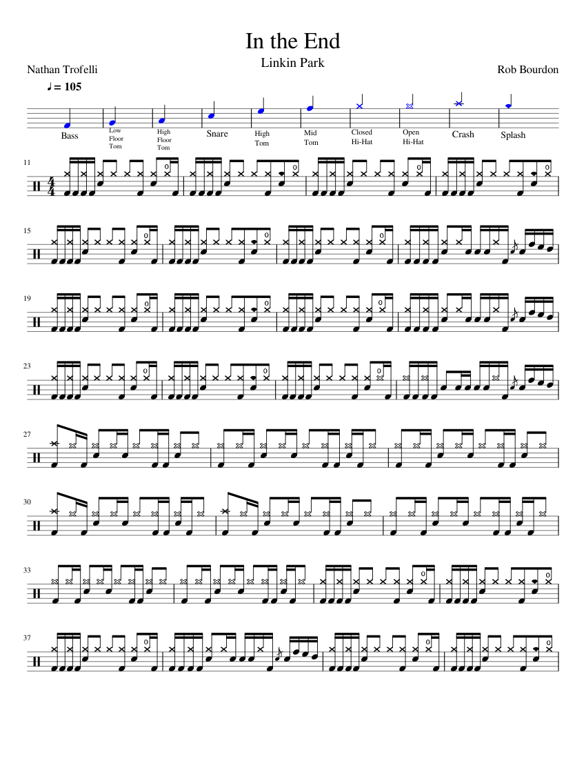 in the end – Linkin Park (updated) Sheet music for Drum group (Percussion  Ensemble) | Musescore.com