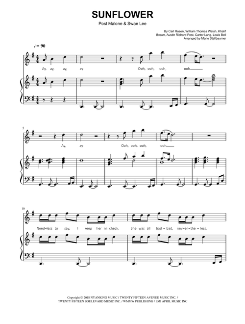 Sunflower (Arr. Mario Stallbaumer) - Post Malone & Swae Lee (Piano Vocal)