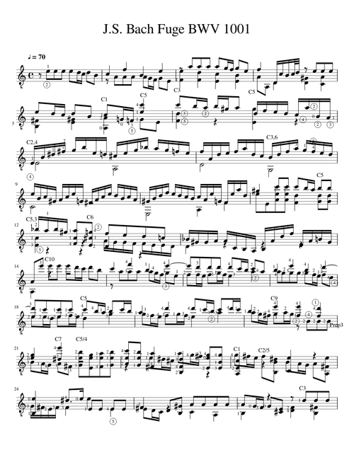 J S Bach Fuge BWV 1001 (w fingering)
