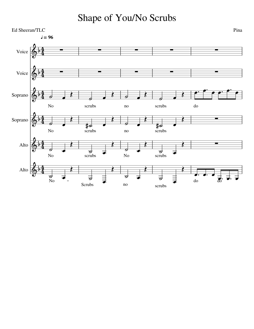 Shape of You/No Scrubs Sheet music for Soprano, Alto, Vocals (Choral