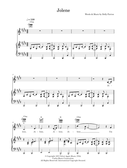 Jolene - Dolly Parton (Piano-Vocal-Guitar (Piano Accompaniment))