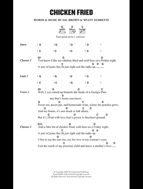 Chicken Fried - Zac Brown Band (Guitar Chords-Lyrics)