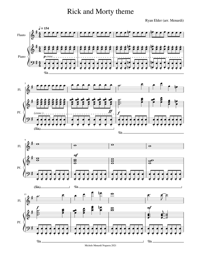 Rick and Morty main theme for flute and piano Sheet Music for Piano ...