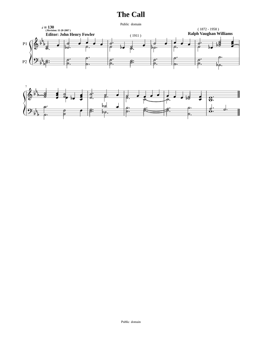 The Call - Ralph Vaughan Williams Sheet Music for Piano (Piano Duo ...