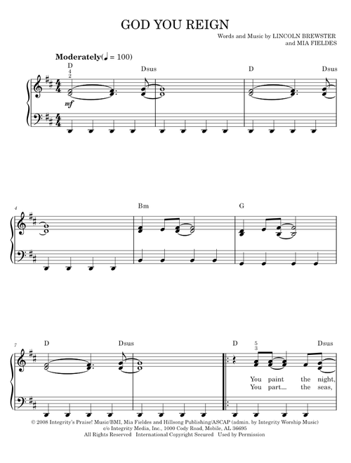 God you reign - Lincoln Brewster (Easy Piano)