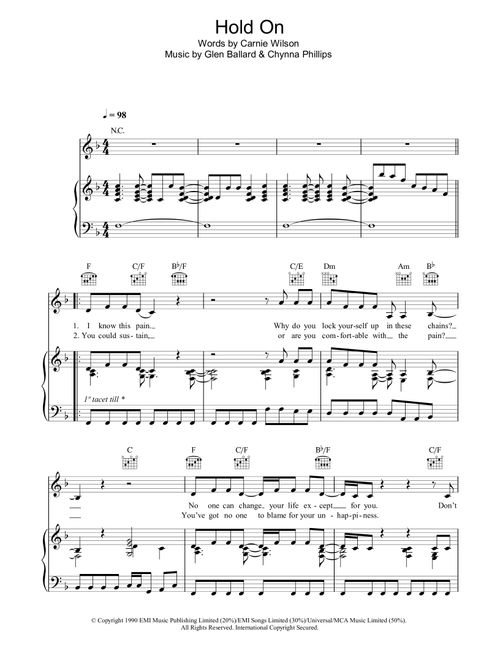 Hold On - Wilson Phillips (Piano-Vocal-Guitar (Piano Accompaniment))