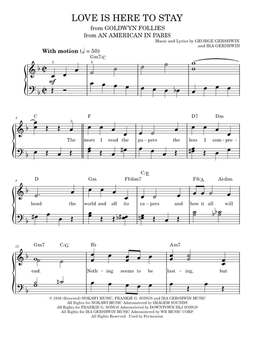 Our love is here to stay - George Gershwin (Easy Piano)
