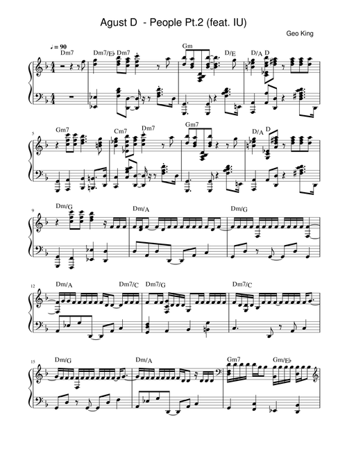 People Pt. 2 (Feat. Iu) (Arr. Gregory King) - Agust D (Easy Piano)
