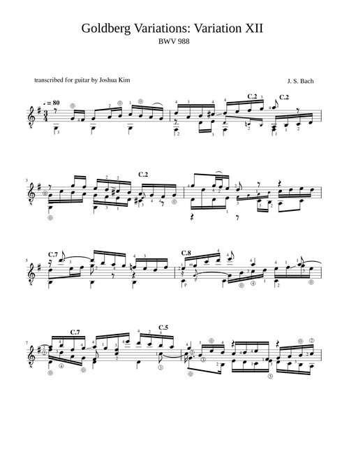 Goldberg Variations: Variation XII for Guitar Solo