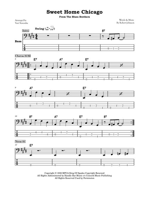 Sweet Home Chicago (Arr. Yuri Noronha) - The Blues Brothers (Bass Tab)