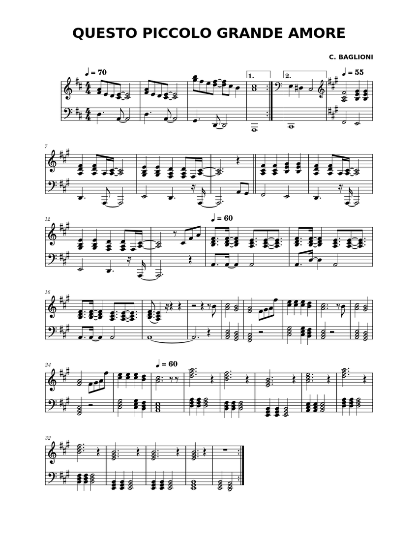 Questo Piccolo Grande Amore Claudio Baglioni Sheet music for Piano