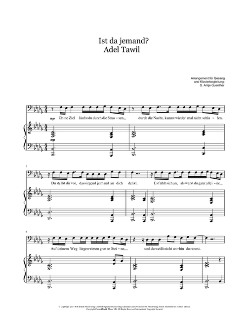 Ist Da Jemand (Arr. Antje Günther) - Adel Tawil (Piano Vocal)