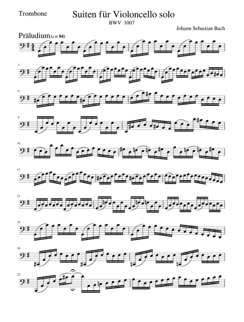 Cello Suite No.1 in G major BWV1007:I Präludium For Trombone