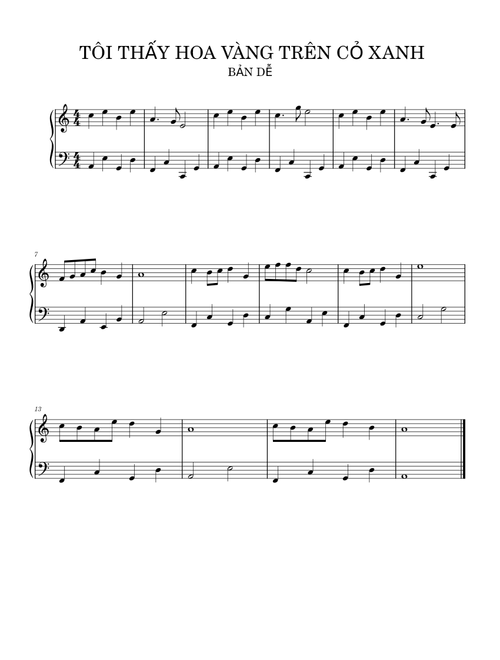 tôi thấy hoa vàng trên cỏ xanh (bản dễ)