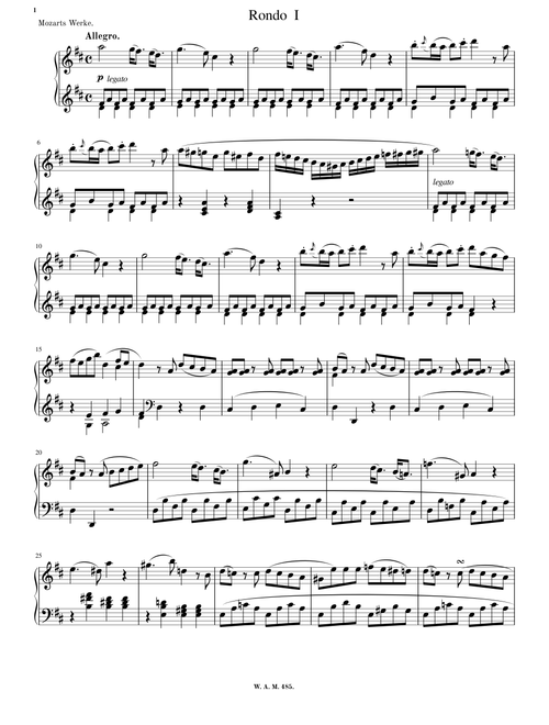 Mozart - Rondo in D Major. K.485. Professional production score.  1
