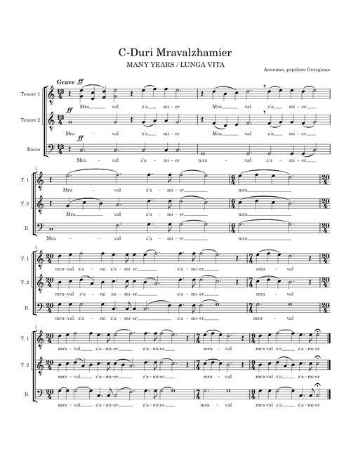 Mravalzhamier C-Dur sheet music arranged by Franco Massimo Corriani