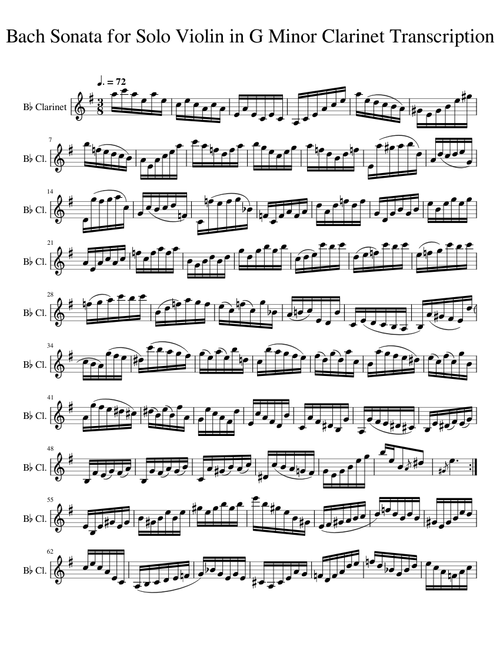 Violin Sonata No.1 in G minor, BWV 1001 – Johann Sebastian Bach Bach Sonata for Solo Violin in G Minor Clarinet Transcription