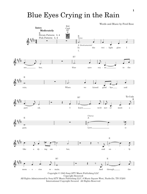 Blue Eyes Crying In The Rain - Willie Nelson, Elvis Presley (Easy Guitar)