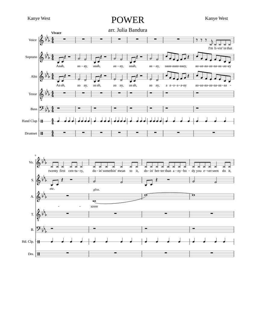 Power – Kanye West (A Capella; semi-clean version) Sheet Music