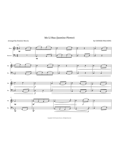 Mo Li Hua (Jasmine Flower) (Arr. Dominic Meccia) - Chinese Folk Song (Instrumental Duet)