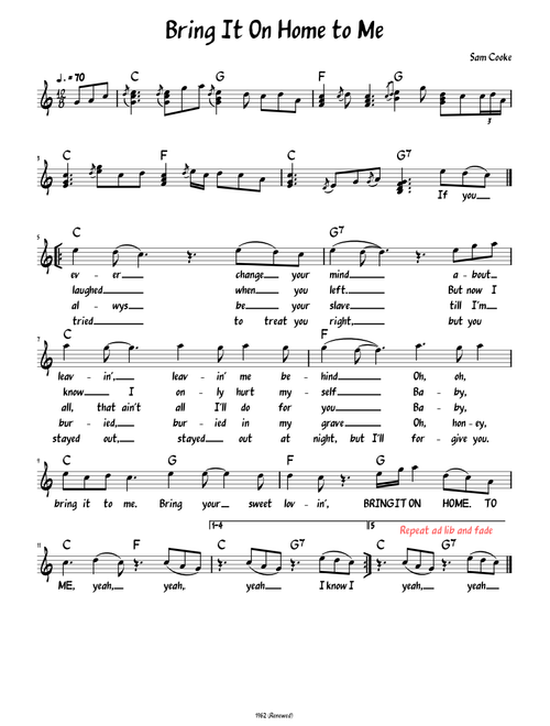 Bring It on Home to Me (Lead sheet with lyrics )