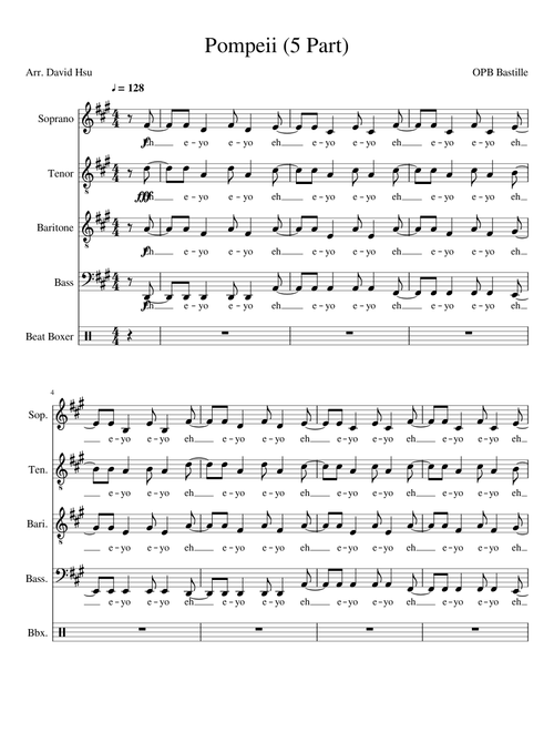 Pompeii 5 part a capella (STBB/SATB + Beat Boxer)