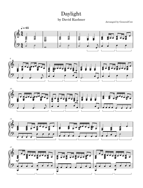 Daylight – David Kushner (Piano Solo)