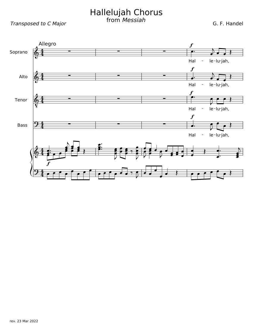 Hallelujah Chorus alto part Sheet music for Piano, Soprano, Alto