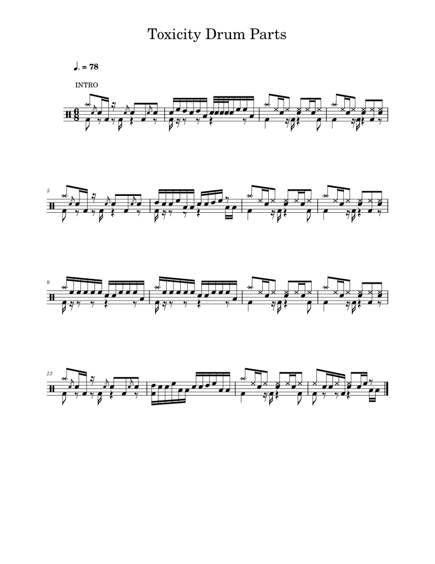 Toxicity Drum Parts Sheet music for Drum group Solo Musescore