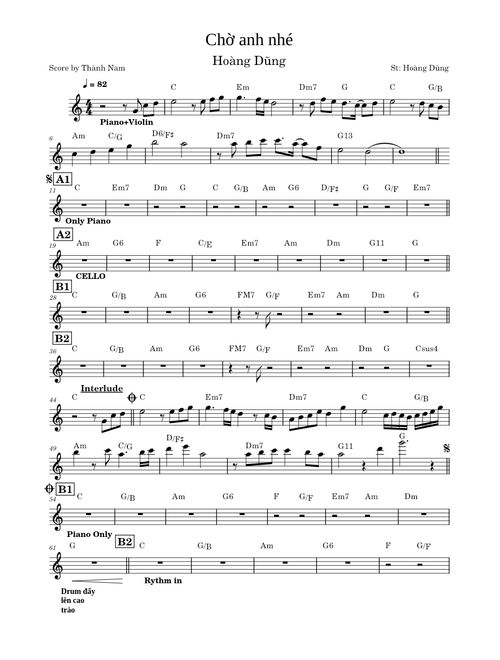 Chờ anh nhé – Hoàng Dũng Chờ anh nhé (Hoàng Dũng) - Score by Thành Nam