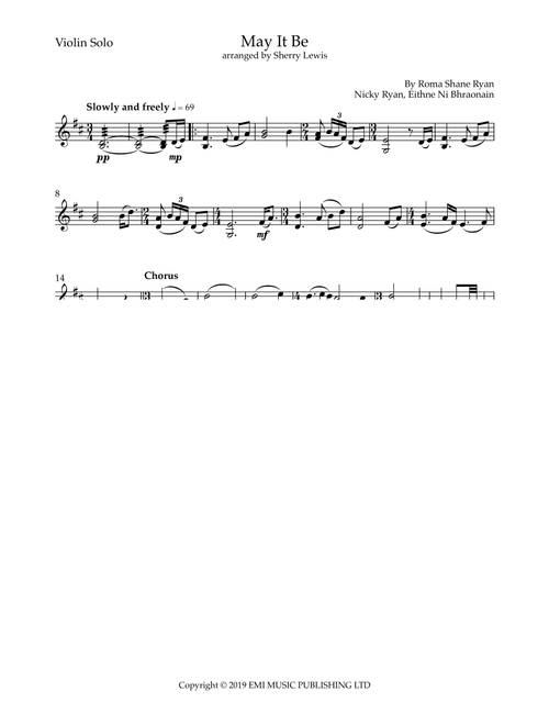 May It Be (Chantage Version) (Arr. Sherry Lewis) (Violin Solo)