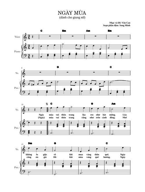 Ngày mùa - Văn Cao (for female voice)